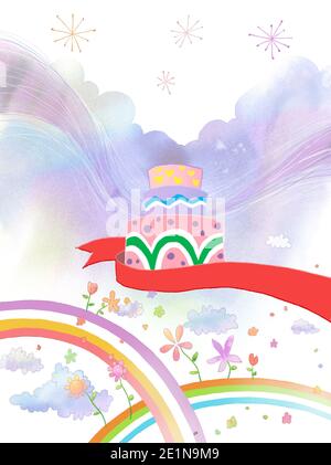 Aquarell Hintergrund der natürlichen Landschaft und konzeptionelle Bild der Feier Stockfoto