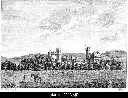 Eine Gravur von Naworth Castle, Cumberland veröffentlicht 20 Dezember 1774 gescannt in hoher Auflösung von einem Buch in den 1770er Jahren veröffentlicht. Stockfoto