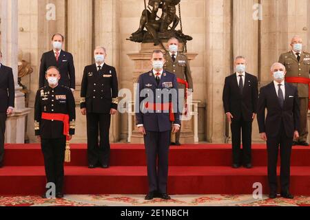 Madrid, Spanien. Januar 2021. Der spanische König Felipe VI. Empfing am Freitag, den 08. Januar 2021, im Königspalast die kommission der Vereinigung Eurodefense-Spanien in Madrid. Quelle: CORDON PRESS/Alamy Live News Stockfoto