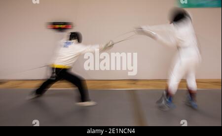 Fechten, Schwertkampfunterricht in South Carolina. Stockfoto