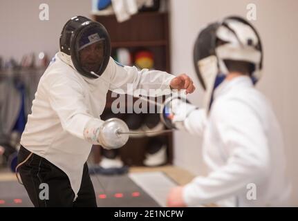 Fechten, Schwertkampfunterricht in South Carolina. Stockfoto