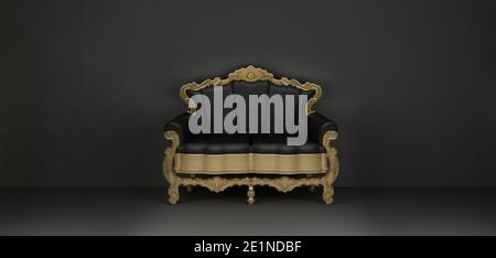 Luxus-Leder-Zweisitzer-Sofa mit goldenem Rahmen. 3d-Rendering Stockfoto