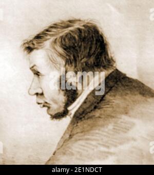 GERICHTSSAAL PORTRÄT DER EILE. Die Morde in Stanfield Hall, Norfolk, England, waren ein berüchtigter viktorianischer Doppelmord am 28. November 1848. Die Opfer, Isaac Jermy und sein Sohn Jermy Jermy, wurden auf der Veranda und im Flur ihres Herrenhauses erschossen. Sie wurden von James Bloomfield Rush (1800–1849), einem Pächter auf der Potash Farm, ermordet, der ein hinterhältiges Schema durchgeführt hatte, um die Familie zu betrügen und sie zu ermorden. Er wurde vor Gericht gestellt und am 21. April 1849 in Norwich Castle gehängt. Die unwissende Komplizin war Emily Sandford, ihre Gouvernante und Rush's schwangere Geliebte. Stockfoto