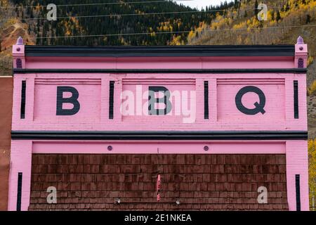 Gebäude Fascia von thee Pitts wieder Restaurant in Silverton, Colorado, USA Stockfoto