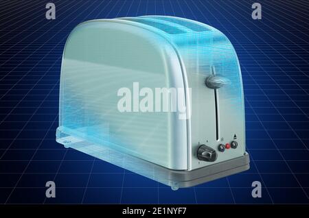 Visualisierung 3d-cad-Modell von Toaster, Blaupause. 3D-Rendering Stockfoto