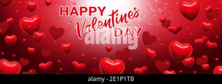 Text Happy Valentines Day auf abstrakten Herzen Hintergrund Stockfoto