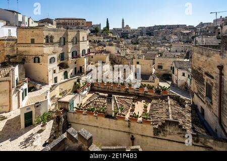 Blick auf Matera Sasso Barisano vom Aussichtspunkt Luigi Guerricchio, Basilicata, Italien Stockfoto