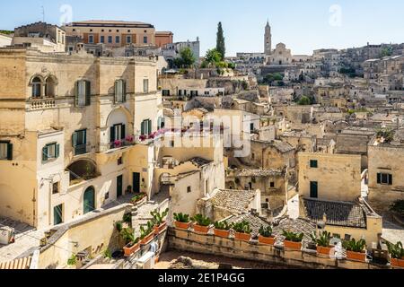 Blick auf Matera Sasso Barisano vom Aussichtspunkt Luigi Guerricchio, Basilicata, Italien Stockfoto