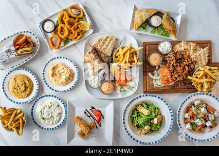 Mediterrane Küche farbenfrohe große Flatlay Stockfoto