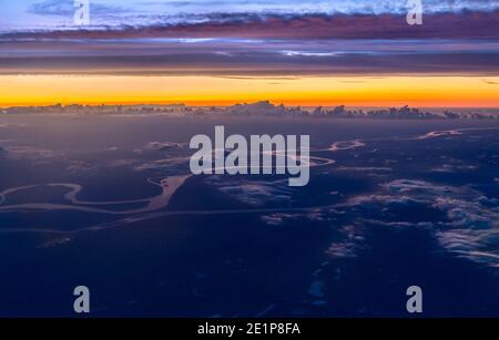 Sonnenuntergang über dem Parana Fluss in Argentinien Stockfoto