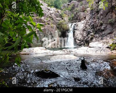 Schöne kleine Zweig Wasserfall mit Natur Schwimmbad auf Andhra Pradesh Berg. Sadasiva Kona Water Falls, Tada Falls, Nagalapuram Water Falls Stockfoto