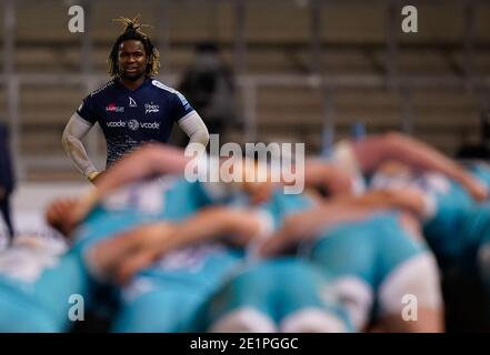 Sale Sharks Wing Marland Yarde während des Gallagher Premiership Spiels Sale Sharks -V- Worcester Warriors im AJ Bell Stadium, Greater Manchester, en Stockfoto