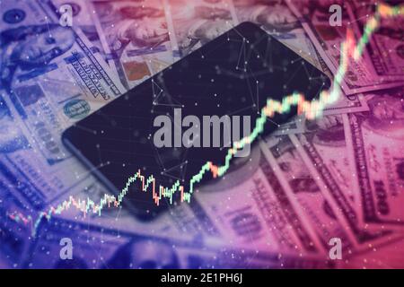 Working Set für die Analyse von Finanzstatistiken und die Analyse von Marktdaten. Geschäftserfolg und Wachstum Konzept.Aktienmarkt Geschäft Diagramm auf d Stockfoto