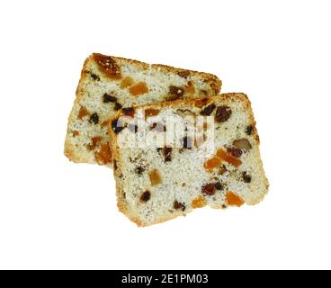 Süßes Brot mit Walnüssen und getrockneten Früchten auf weißem Hintergrund. Feigen und Pflaumen. Stockfoto