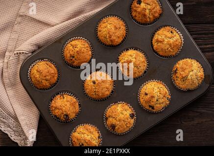 Hausgemachte Chiasamen und Cranberry-Muffins. Stockfoto