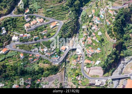 Blick auf das Bergdorf Curral das Freiras, Madeira Island, Portugal Stockfoto