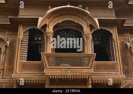 Herrlicher Balkon von Patwa haveli in Jaisalmer Stockfoto