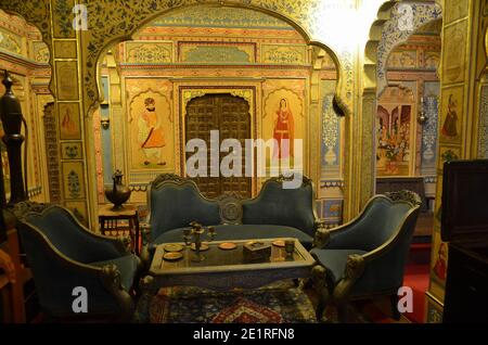 Salon in Patwa haveli in Jaisalmer, Rajasthan Stockfoto