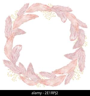 Handbemalter Urlaub pink Kranz mit lagurus isoliert auf weißem Hintergrund. Stockfoto