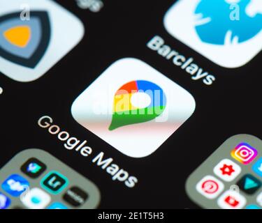 Google Maps App-Symbol auf dem Apple iPhone-Bildschirm Stockfoto