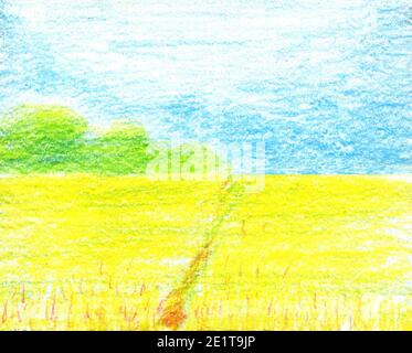 Hand gezeichnete Wiese im Sommer hellen Tag. Natur Hintergrund Stockfoto