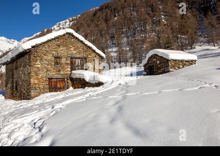 Berghütte in Valcamonica Stockfoto