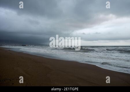 Storm Filomena, Fuengirola, Malaga, Spanien. Stockfoto