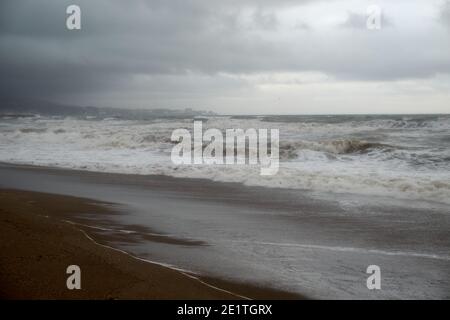 Storm Filomena, Fuengirola, Malaga, Spanien. Stockfoto