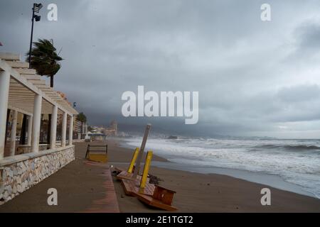 Storm Filomena, Fuengirola, Malaga, Spanien. Stockfoto