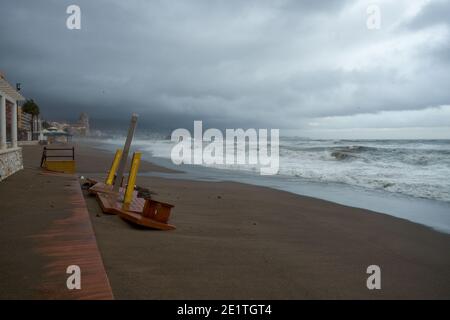 Storm Filomena, Fuengirola, Malaga, Spanien. Stockfoto