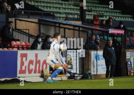 Barrows Connor Brown kontrolliert den Ball während des Sky Bet League 2 Spiels zwischen Southend United und Barrow in Roots Hall, Southend am Samstag, 9. Januar 2021. (Kredit: Ben Pooley - MI News) Kredit: MI Nachrichten & Sport /Alamy Live Nachrichten Stockfoto