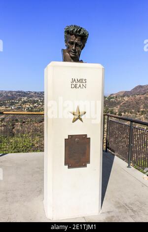 Los Angeles - USA - 03,16,2014: Büste des berühmten Schauspielers James Dean im Garden of Hollywood Griffith Observatory gefunden Stockfoto