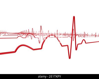 Die Messung der elektrischen Aktivität im Herzen und die Aufzeichnung solcher Aktivität als visuelle Spur auf dem Elektrokardiogramm. 3D-Illustration Stockfoto