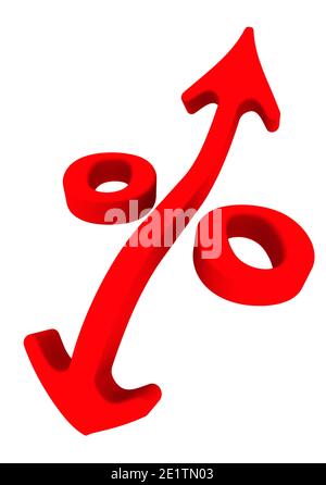 Zinsänderungen. Symbol für Zinsänderungen isoliert auf weißem Hintergrund. 3D-Illustration Stockfoto