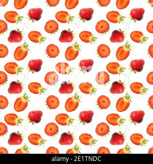 Strawberry Nahtloses Muster auf weißem Hintergrund. Einfache Zeichnung für die Oberfläche von Stoff, Geschenkpapier, Werbung. Stockfoto
