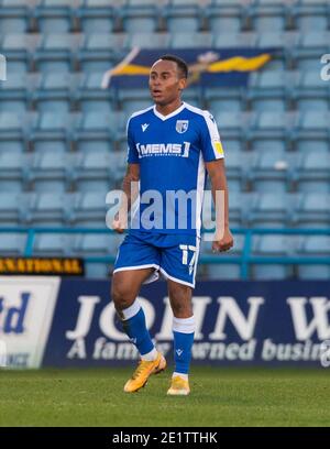 Gillingham, Großbritannien. Januar 2021. Tireke Johnson von Gillingham während des Sky Bet League 1 Spiels im MEMS Priestfield Stadium, Gillingham Bild von Alan Stanford/Focus Images/Sipa USA 09/01/2021 Credit: SIPA USA/Alamy Live News Stockfoto