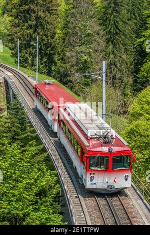 Rigi-Zug am Bahnhof Rigi Kulm, Kanton Schwyz, Schweiz Stockfoto