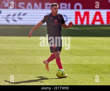 Andoni Gorosabel (Real Sociedad) in Aktion gesehen während der La Liga Spielrunde 18 zwischen Sevilla FC und Real Sociedad bei Ramon Sanchez Pizjuan in Sevilla.(Endstand; Sevilla FC 3:2 Real Sociedad) Stockfoto