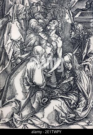 BERNOLAKOVO, SLOWAKEI, 29. DEZEMBER 2016: Lithographie der Korsentötung (Pieta) von Albert Dürer (1471 - 1528) gedruckt in Deutschland (1928). Stockfoto