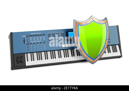 Synthesizer mit Schirm, 3D Rendering isoliert auf weißem Hintergrund Stockfoto