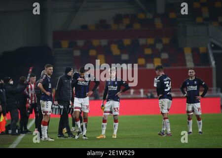 LONDON, ENGLAND. 9. JANUAR Middlesbrough Kader liegt auf während der FA Cup-Spiel zwischen Brentford und Middlesbrough im Brentford Community Stadium, Brentford am Samstag 9. Januar 2021. (Quelle: Federico Maranesi, Mi News) Stockfoto