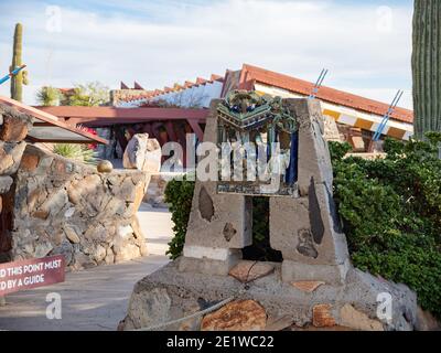 Phoneix, 2. JANUAR 2021 - Eingang des berühmten Taliesin West World Hertiage Gebäudes Stockfoto