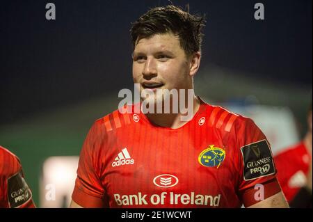 Galway, Irland. Januar 2021. Fineen Wycherley aus Münster nach dem Guinness PRO14 Runde 11 Spiel zwischen Connacht Rugby und Munster Rugby auf dem Sportplatz in Galway, Irland am 9. Januar 2021 (Foto von Andrew SURMA/SIPA USA) Kredit: SIPA USA/Alamy Live News Stockfoto