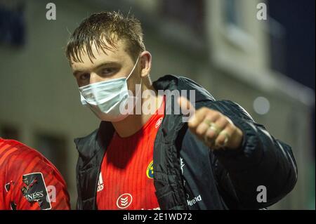 Galway, Irland. Januar 2021. Gavin Coombes aus Münster nach dem Guinness PRO14 Runde 11 Spiel zwischen Connacht Rugby und Munster Rugby auf dem Sportplatz in Galway, Irland am 9. Januar 2021 (Foto von Andrew SURMA/SIPA USA) Kredit: SIPA USA/Alamy Live News Stockfoto