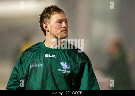 Galway, Irland. Januar 2021. Kieran Marmion von Connacht während des Guinness PRO14 Runde 11 Match zwischen Connacht Rugby und Munster Rugby auf dem Sportplatz in Galway, Irland am 9. Januar 2021 (Foto von Andrew SURMA/SIPA USA) Kredit: SIPA USA/Alamy Live News Stockfoto