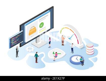 Website laden Seite Geschwindigkeit Konzept mit modernen isometrischen oder 3d Vektordarstellung Stockfoto