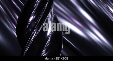 Schwarz Chrom Stahl Metall Surface mit kurvigen geometrischen Form 3d Rendering Illustration modernes minimalistisches Design Stockfoto