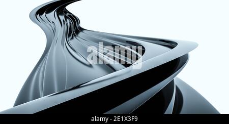 Moderne abstrakte schwarze Oberflächenreflexion mit Kurven 3d Rendering Illustration Auf weißem Hintergrund Stockfoto