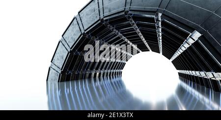Schwarz leer dunkel Technologie futuristische Halle Lager 3d Rendering Illustration Stockfoto