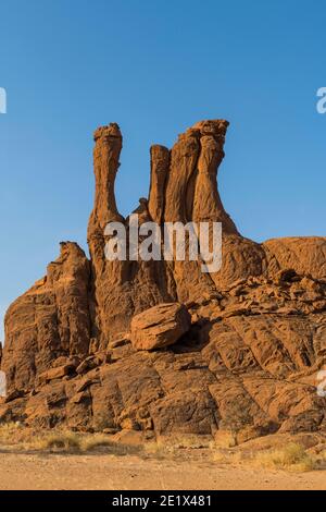 Erodierte, zerklüftete Felsformationen, Ennedi-Plateau, Tschad Stockfoto